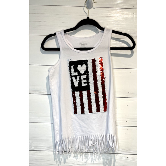 The Children’s Place 4th of July tank sequins flag love america size L 10-12 - Picture 1 of 4